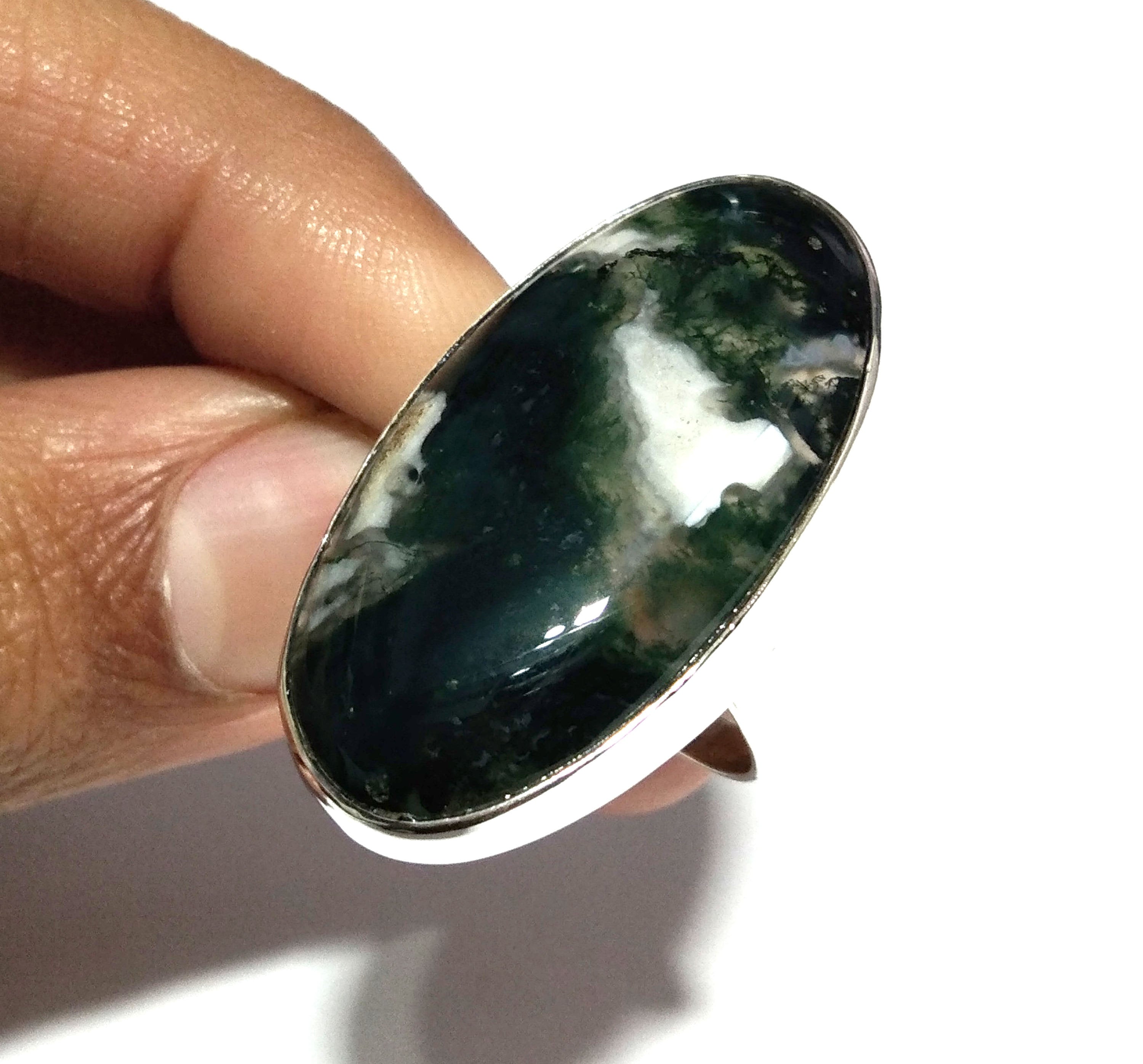 A+++ Natural Moss Agate Gemstone Ring, 925 Solid Sterling Silver Ring Green Moss Agate Stone Size 35x19 mm Handmade Gift Mother’s day Ring